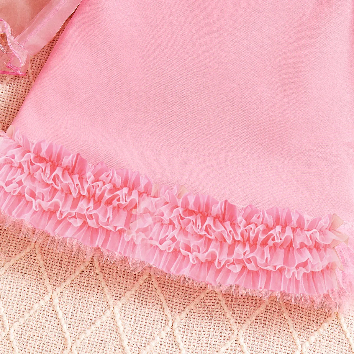 Europe And The United States INS Summer Pink Cute Girls Dress Mesh Sleeve Princess Cake Dress display picture 7