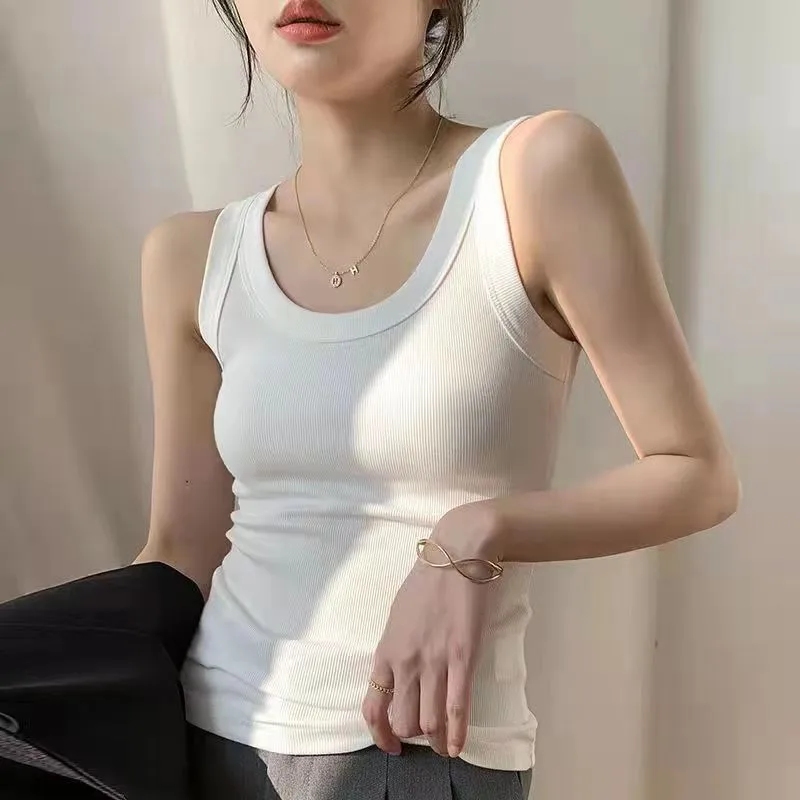Threaded Cotton Vest  Spring New Slim Slimming Inner Beauty Back Cover Milk Anti-light Sling Women Wholesale display picture 2