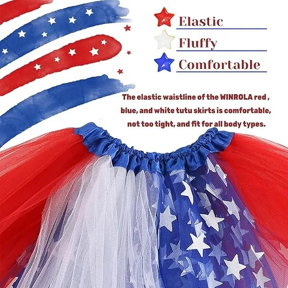 American Independence Day Adult Mesh Skirt Tutu Skirt Sequin Five-pointed Star Three-layer Color-block Pontoon Skirt display picture 5