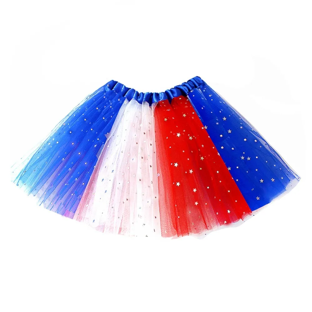 American Independence Day Adult Mesh Skirt Tutu Skirt Sequin Five-pointed Star Three-layer Color-block Pontoon Skirt display picture 8