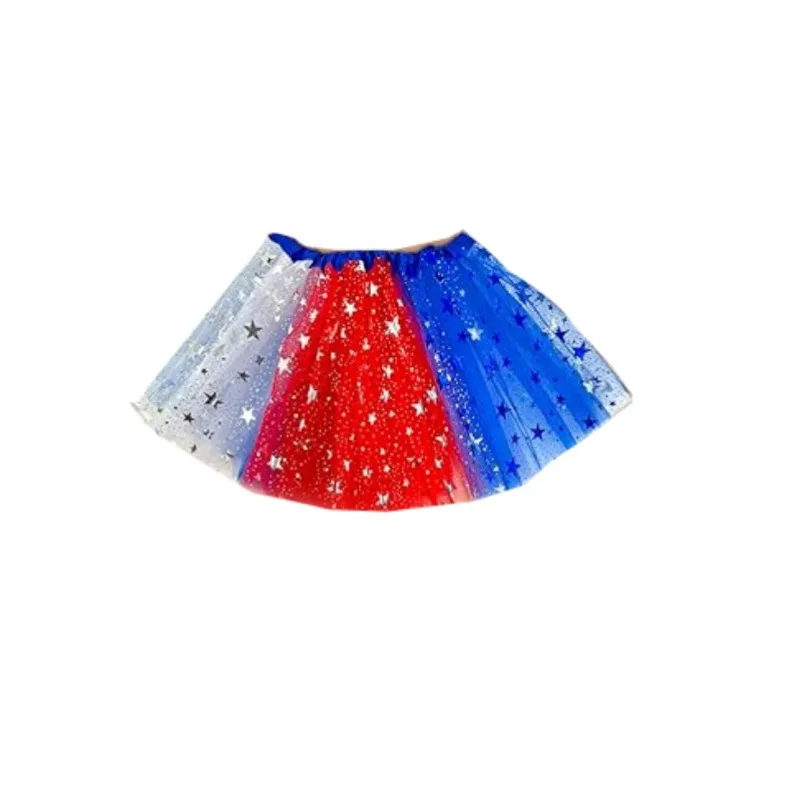 American Independence Day Adult Mesh Skirt Tutu Skirt Sequin Five-pointed Star Three-layer Color-block Pontoon Skirt display picture 9