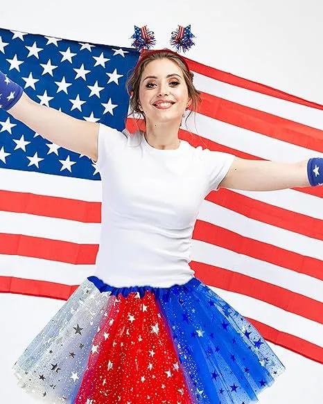 American Independence Day Adult Mesh Skirt Tutu Skirt Sequin Five-pointed Star Three-layer Color-block Pontoon Skirt display picture 10
