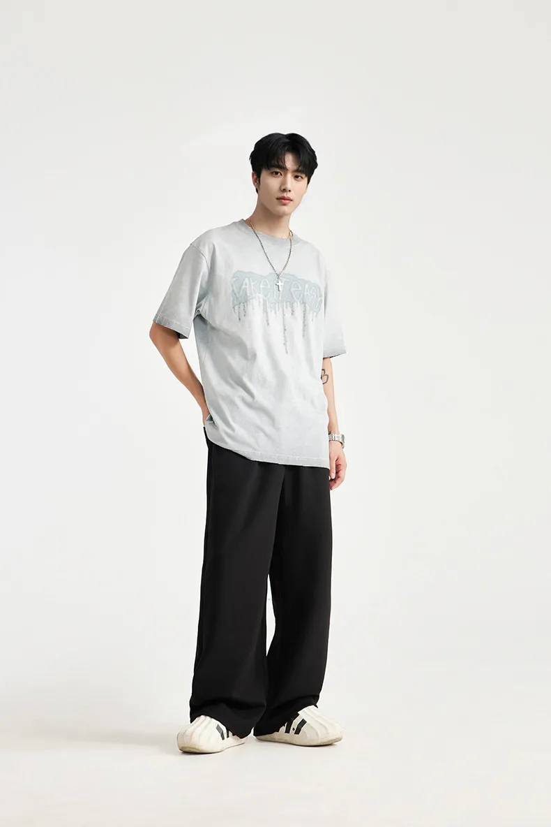 ABS Men's Clothing | Cool Feeling Wide Leg Pants  Spring And Summer Tide Brand New Loose Casual Wide Leg Two-wear Pants Men display picture 12