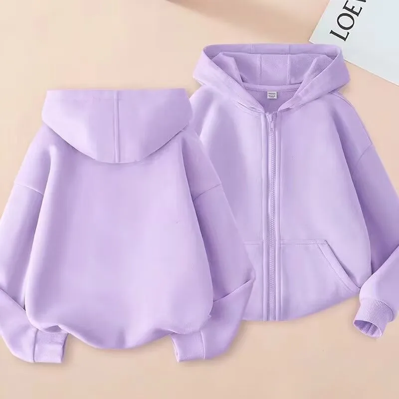 Men's And Women's Spring And Autumn Thin Cardigan Fashion Hooded Sweater Middle And Big Children's Solid Color Casual Coat Zipper Sweater display picture 1