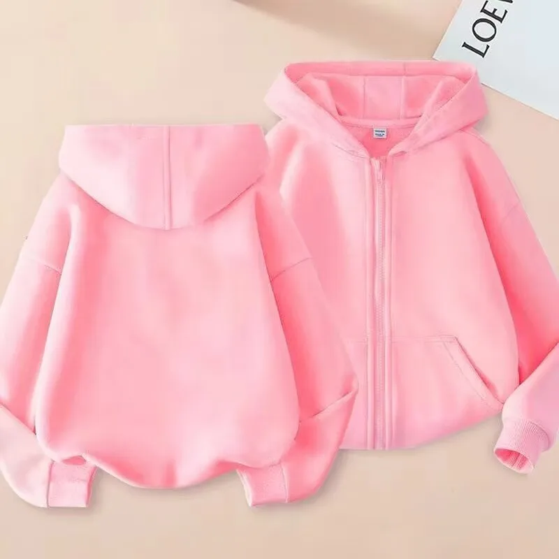 Men's And Women's Spring And Autumn Thin Cardigan Fashion Hooded Sweater Middle And Big Children's Solid Color Casual Coat Zipper Sweater display picture 5