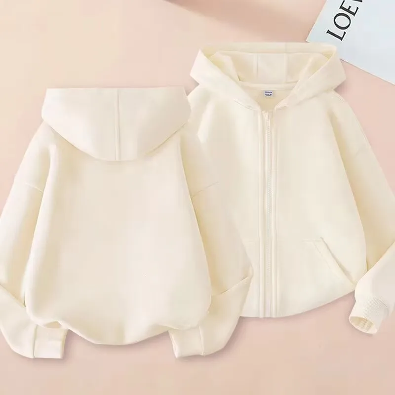 Men's And Women's Spring And Autumn Thin Cardigan Fashion Hooded Sweater Middle And Big Children's Solid Color Casual Coat Zipper Sweater display picture 2