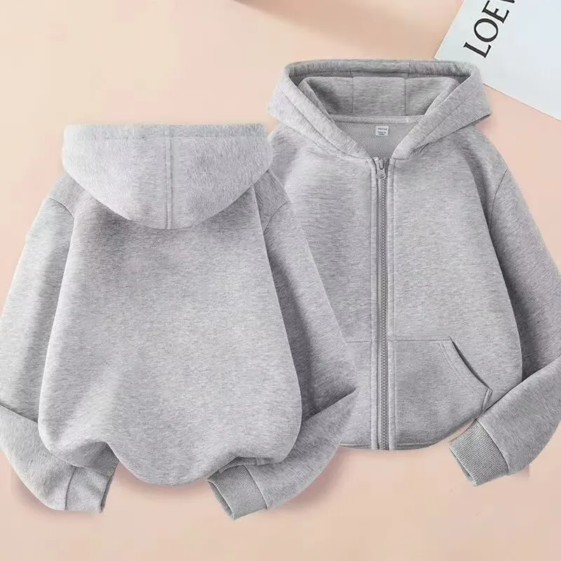 Men's And Women's Spring And Autumn Thin Cardigan Fashion Hooded Sweater Middle And Big Children's Solid Color Casual Coat Zipper Sweater display picture 3