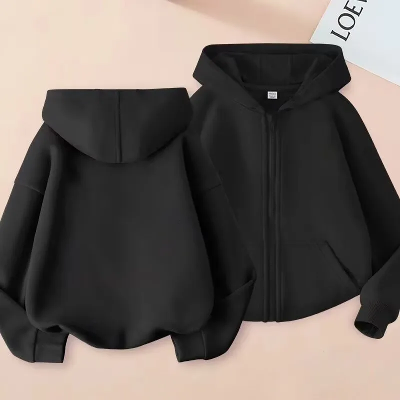 Men's And Women's Spring And Autumn Thin Cardigan Fashion Hooded Sweater Middle And Big Children's Solid Color Casual Coat Zipper Sweater display picture 4
