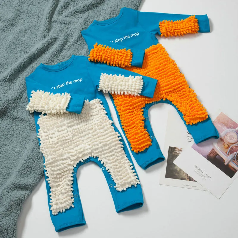 Europe And The United States New Baby Climbing Clothes Baby Mopping Climbing Clothes Button English Long Sleeve Jumpsuit display picture 2