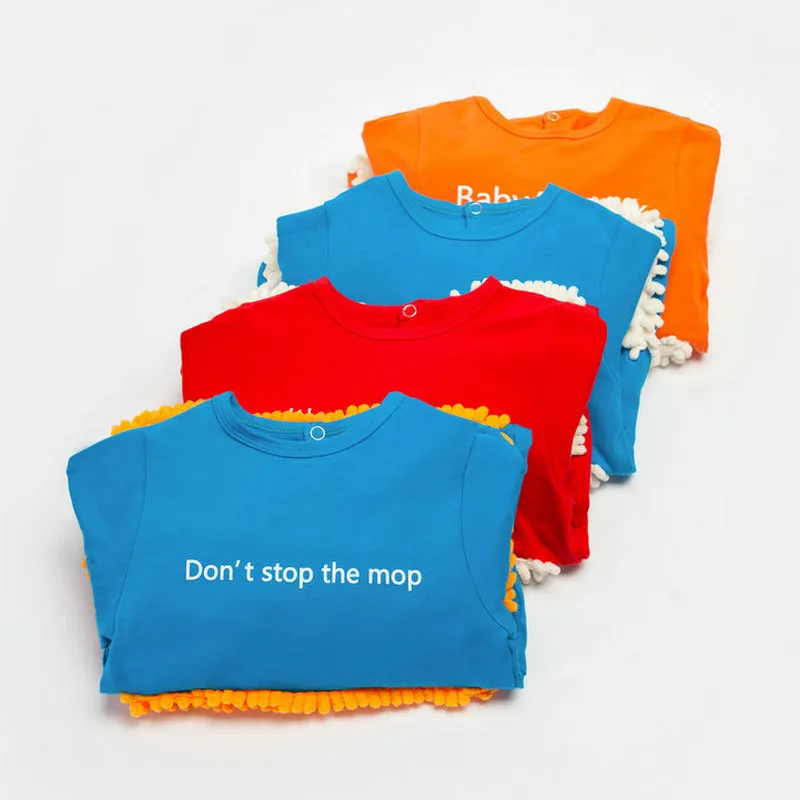 Europe And The United States New Baby Climbing Clothes Baby Mopping Climbing Clothes Button English Long Sleeve Jumpsuit display picture 4