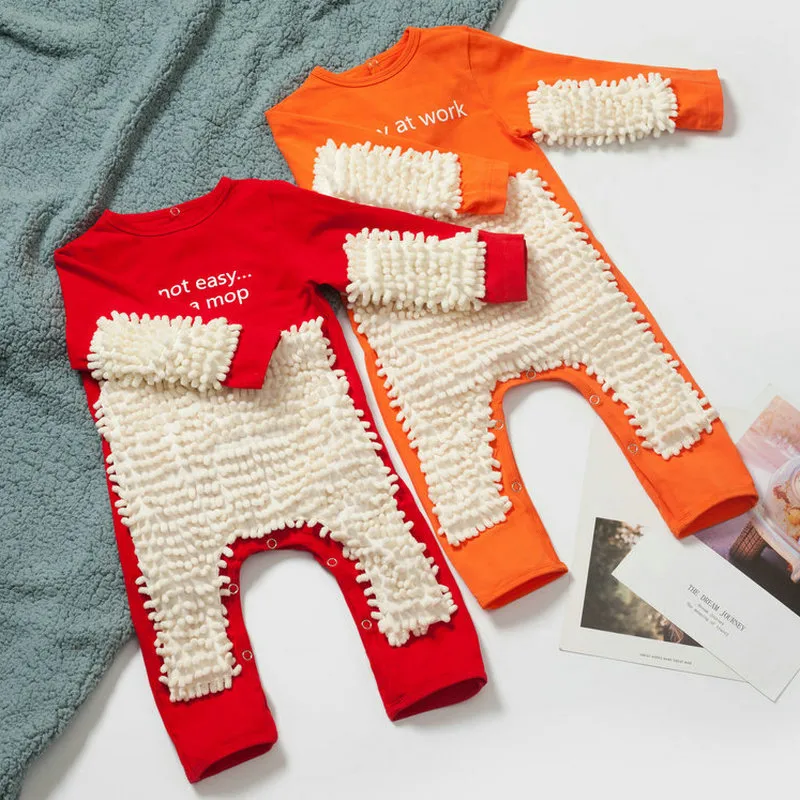 Europe And The United States New Baby Climbing Clothes Baby Mopping Climbing Clothes Button English Long Sleeve Jumpsuit display picture 5