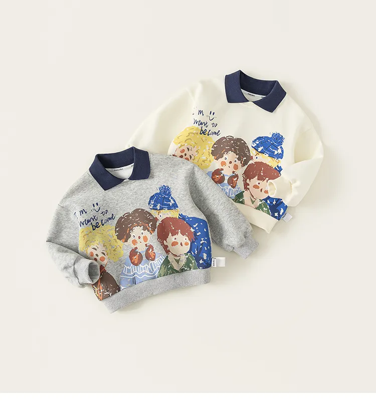 Yubao Children's Wear Children's Lapel Sweater Spring Clothes Cartoon Graffiti Print Boy's Long Sleeve Pullover Baby's Top display picture 1