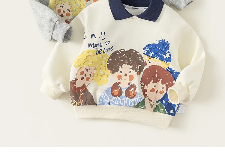 Yubao Children's Wear Children's Lapel Sweater Spring Clothes Cartoon Graffiti Print Boy's Long Sleeve Pullover Baby's Top display picture 2