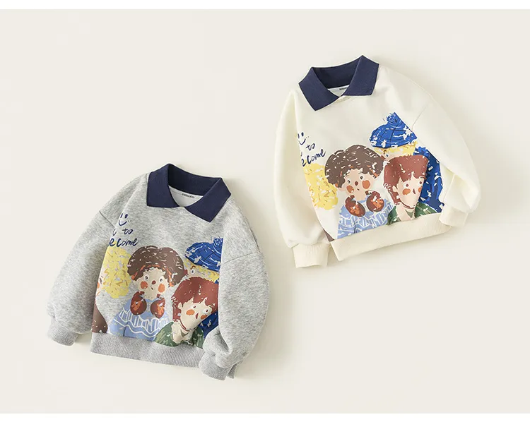 Yubao Children's Wear Children's Lapel Sweater Spring Clothes Cartoon Graffiti Print Boy's Long Sleeve Pullover Baby's Top display picture 9