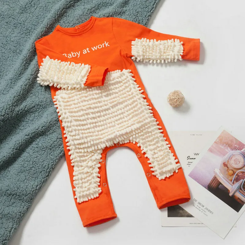 Europe And The United States New Baby Climbing Clothes Baby Mopping Climbing Clothes Button English Long Sleeve Jumpsuit display picture 15