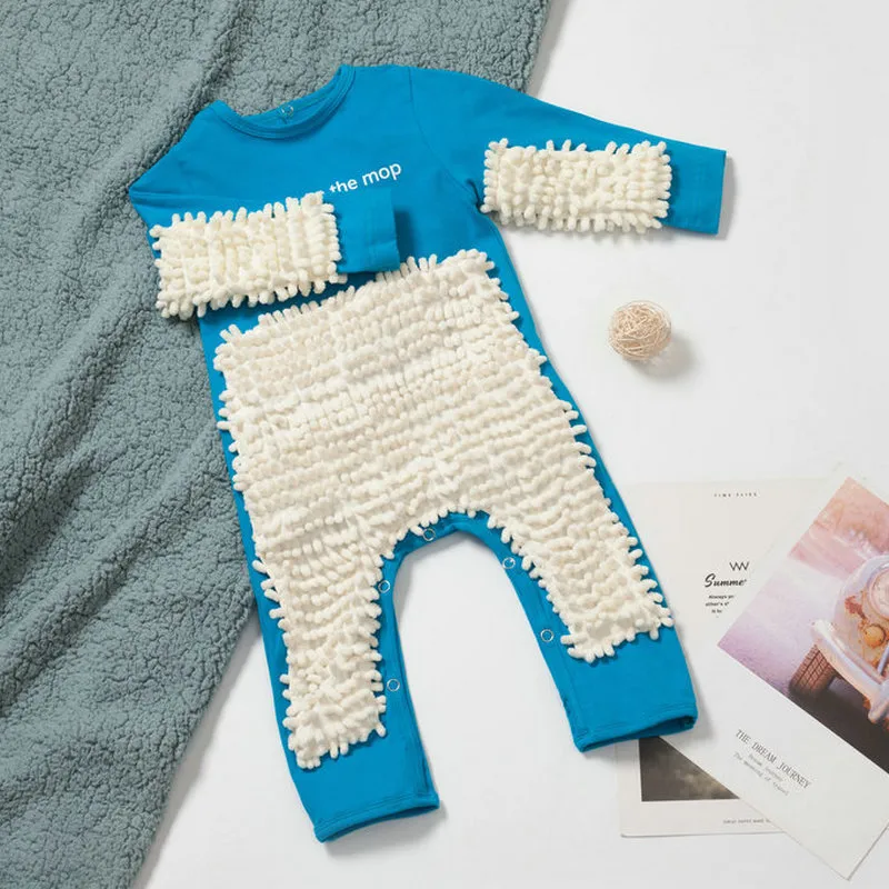 Europe And The United States New Baby Climbing Clothes Baby Mopping Climbing Clothes Button English Long Sleeve Jumpsuit display picture 16