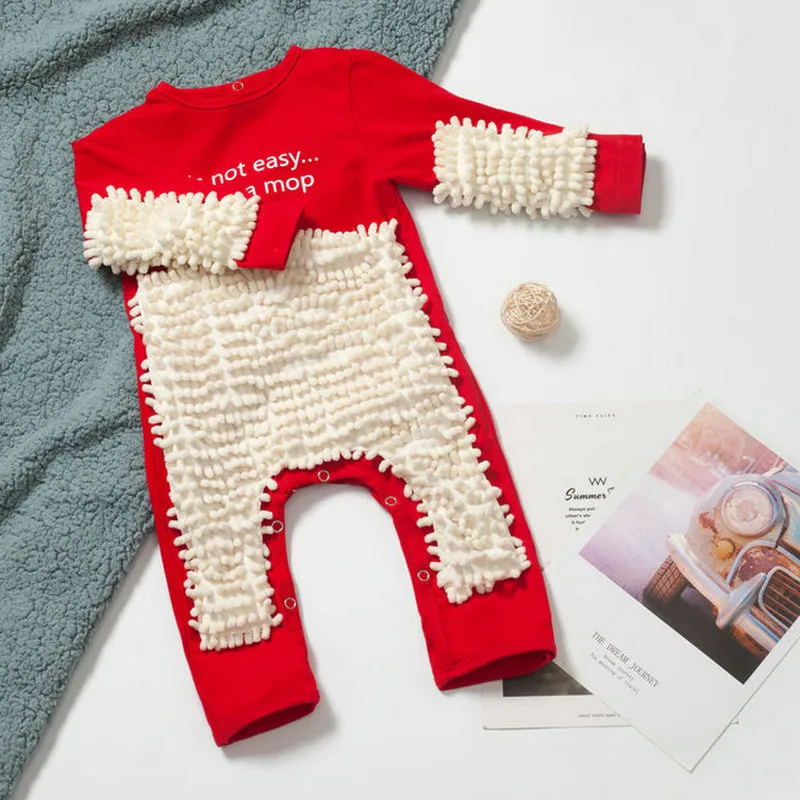 Europe And The United States New Baby Climbing Clothes Baby Mopping Climbing Clothes Button English Long Sleeve Jumpsuit display picture 18