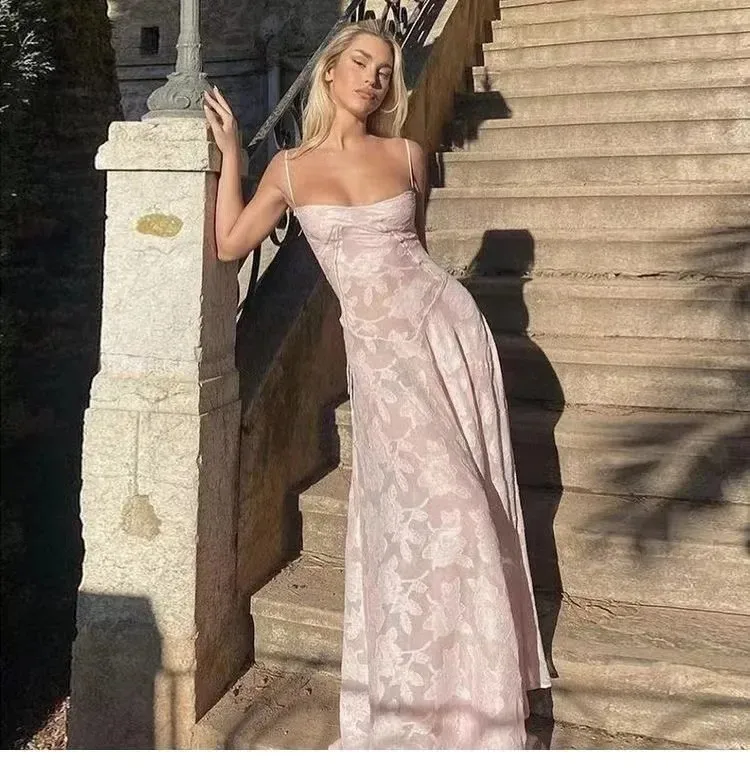 Women's Mesh Dress Elegant Vacation Bohemian Strap Jacquard Mesh See-Through Sleeveless Floral Maxi Long Dress Weekend Party Beach display picture 4