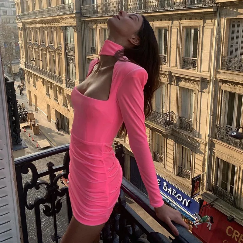 Women's Sheath Dress Elegant Romantic Square Neck Long Sleeve Solid Color Above Knee Date Festival display picture 4