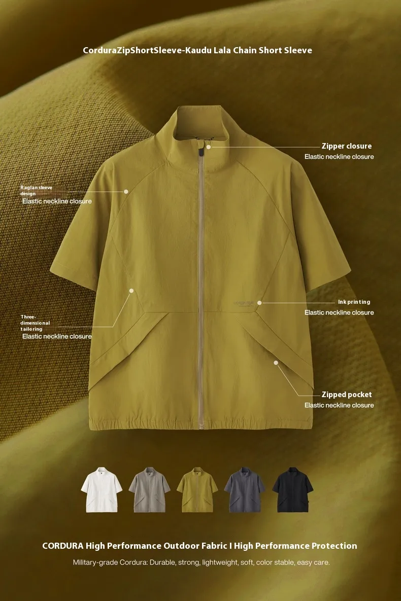 Jetshow Men's Wear | DuPont CORDURA®Kaudula Short-sleeved Zipper Jacket  Spring/Summer New Style Vertical Collar T-shirt display picture 13
