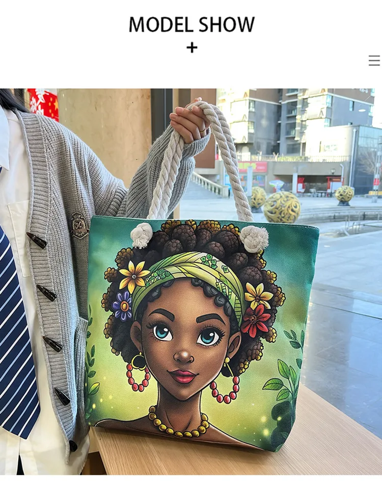 New Tote Bag Beach Bag Bart Color Painting Bag Cartoon Linen Canvas Bag Large Capacity Black Beauty display picture 3