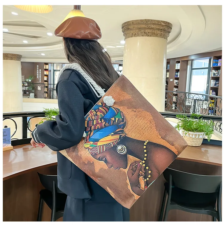 New Tote Bag Beach Bag Bart Color Painting Bag Cartoon Linen Canvas Bag Large Capacity Black Beauty display picture 22