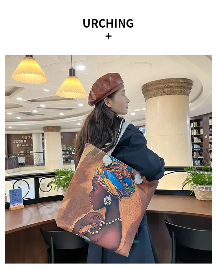 New Tote Bag Beach Bag Bart Color Painting Bag Cartoon Linen Canvas Bag Large Capacity Black Beauty display picture 26
