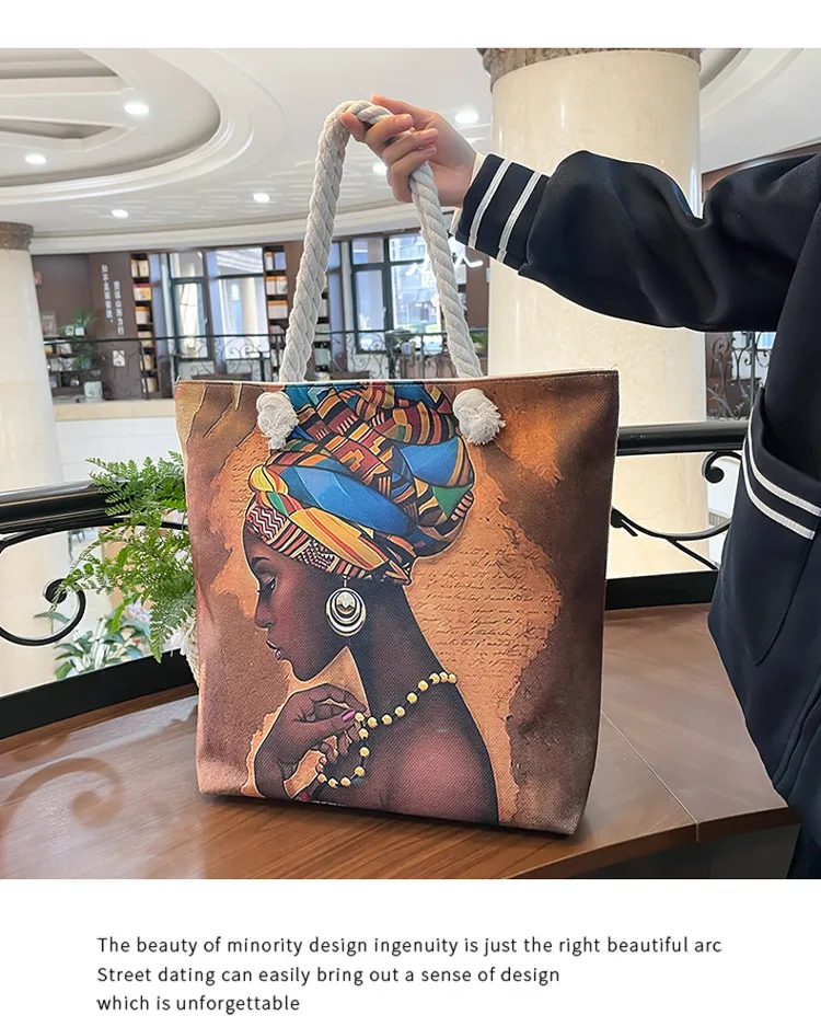 New Tote Bag Beach Bag Bart Color Painting Bag Cartoon Linen Canvas Bag Large Capacity Black Beauty display picture 27