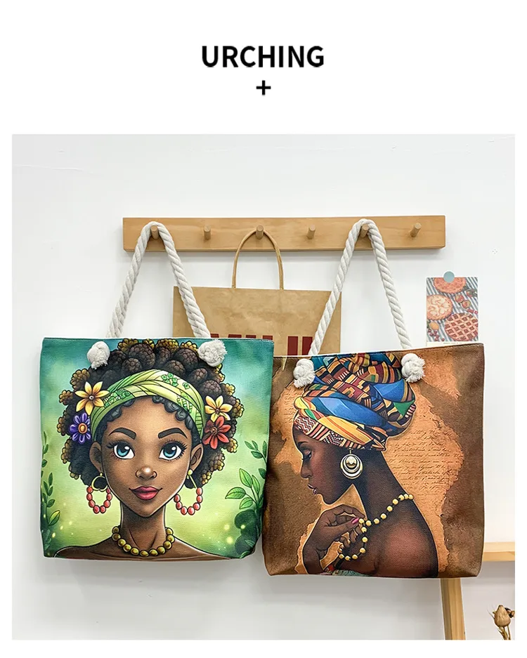 New Tote Bag Beach Bag Bart Color Painting Bag Cartoon Linen Canvas Bag Large Capacity Black Beauty display picture 31