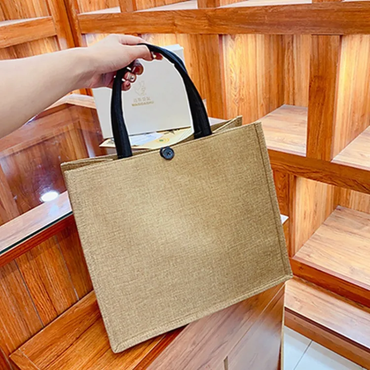Printable Logo Pattern Linen Tote Bag Ladies Work Bag Portable Shopping Bag Large Capacity Lunch Bag display picture 7