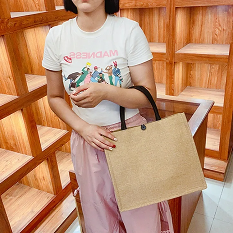 Printable Logo Pattern Linen Tote Bag Ladies Work Bag Portable Shopping Bag Large Capacity Lunch Bag display picture 4