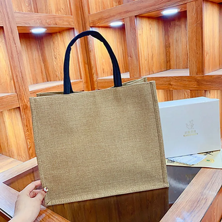 Printable Logo Pattern Linen Tote Bag Ladies Work Bag Portable Shopping Bag Large Capacity Lunch Bag display picture 1