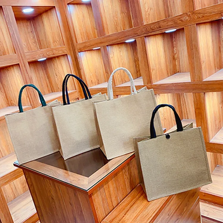 Printable Logo Pattern Linen Tote Bag Ladies Work Bag Portable Shopping Bag Large Capacity Lunch Bag display picture 3