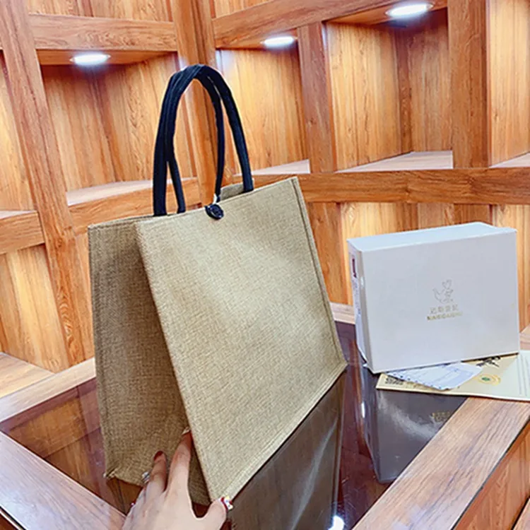 Printable Logo Pattern Linen Tote Bag Ladies Work Bag Portable Shopping Bag Large Capacity Lunch Bag display picture 5
