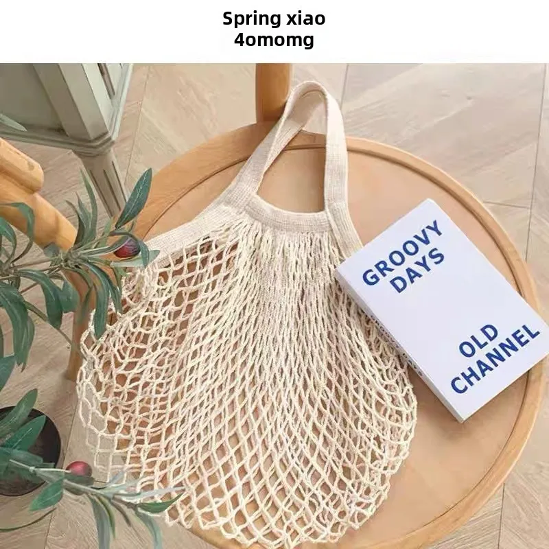 Spot Pure Cotton Bag Vegetable And Fruit Beach Woven Mesh Bag Satchel Supermarket Shopping Bag display picture 3