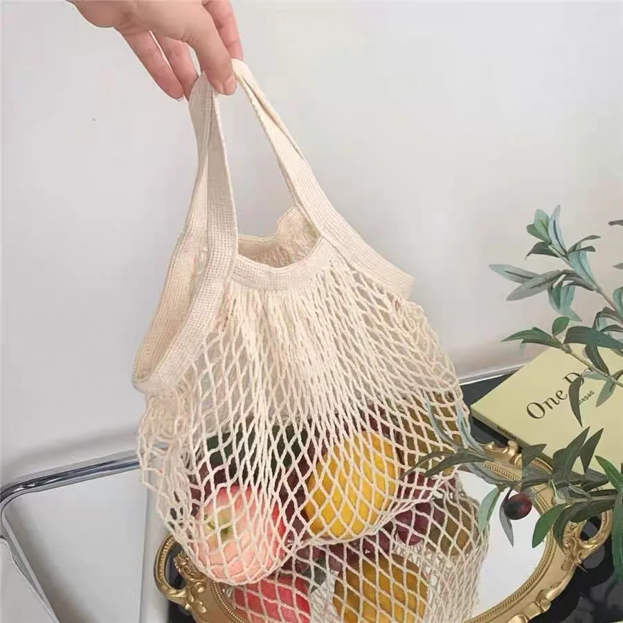 Spot Pure Cotton Bag Vegetable And Fruit Beach Woven Mesh Bag Satchel Supermarket Shopping Bag display picture 5