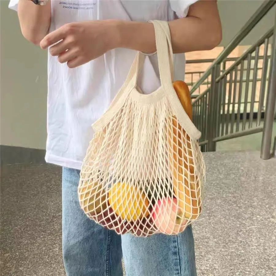 Spot Pure Cotton Bag Vegetable And Fruit Beach Woven Mesh Bag Satchel Supermarket Shopping Bag display picture 6
