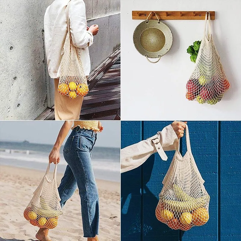 Spot Pure Cotton Bag Vegetable And Fruit Beach Woven Mesh Bag Satchel Supermarket Shopping Bag display picture 10