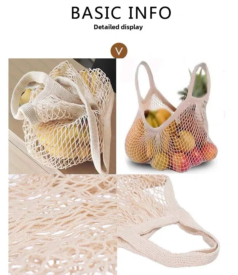 Spot Pure Cotton Bag Vegetable And Fruit Beach Woven Mesh Bag Satchel Supermarket Shopping Bag display picture 12
