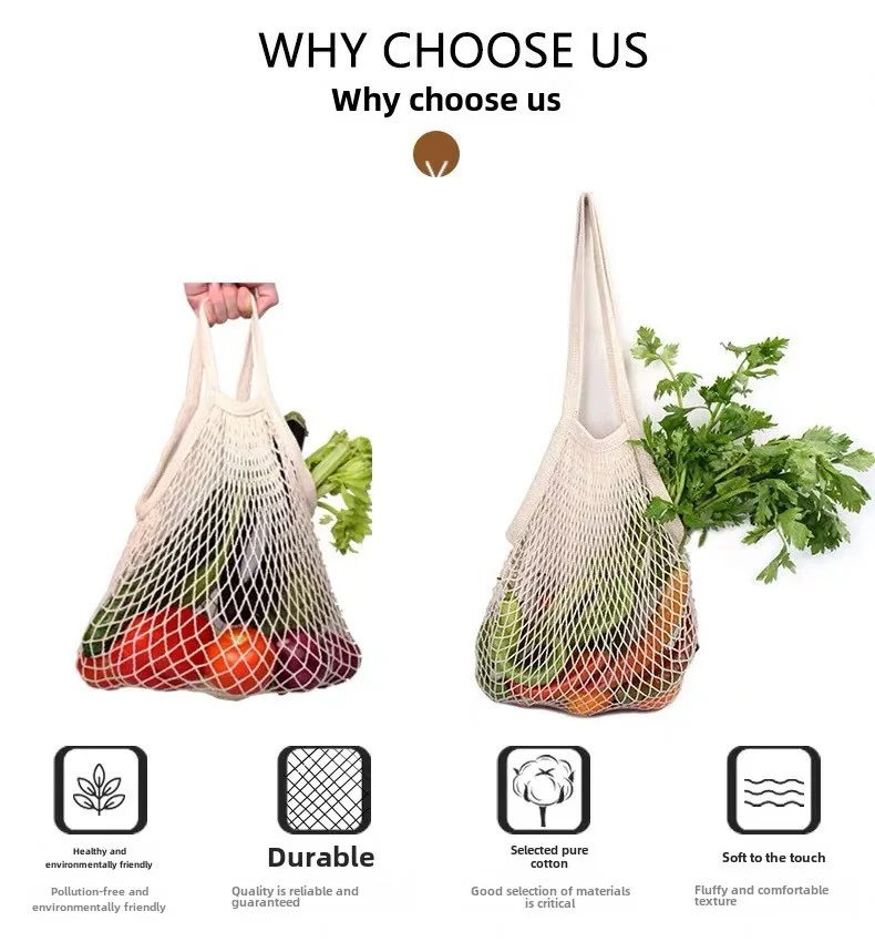 Spot Pure Cotton Bag Vegetable And Fruit Beach Woven Mesh Bag Satchel Supermarket Shopping Bag display picture 13