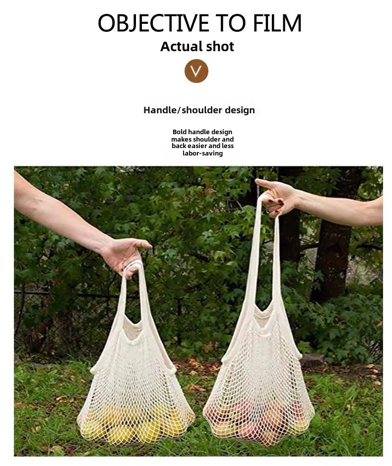 Spot Pure Cotton Bag Vegetable And Fruit Beach Woven Mesh Bag Satchel Supermarket Shopping Bag display picture 14