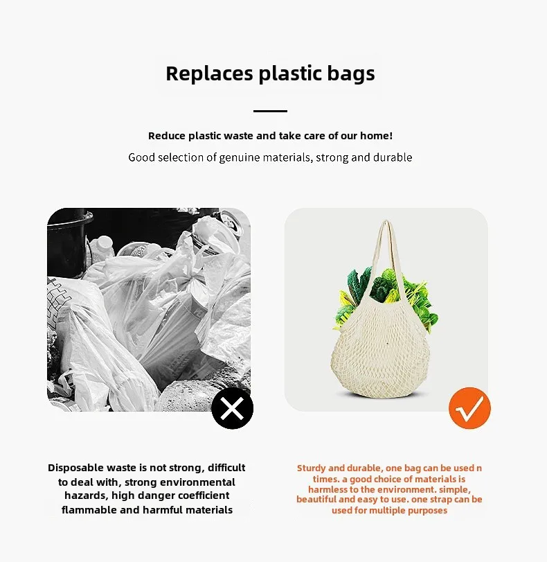 Spot Pure Cotton Bag Vegetable And Fruit Beach Woven Mesh Bag Satchel Supermarket Shopping Bag display picture 17