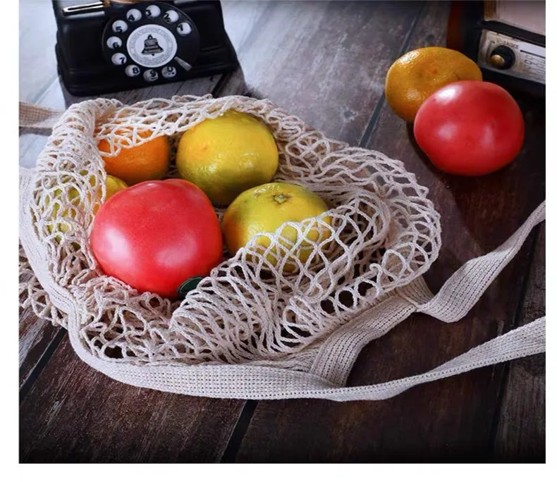 Spot Pure Cotton Bag Vegetable And Fruit Beach Woven Mesh Bag Satchel Supermarket Shopping Bag display picture 18