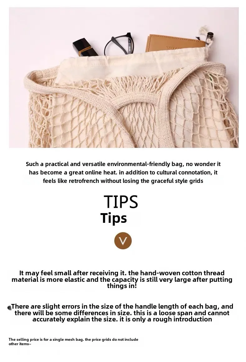 Spot Pure Cotton Bag Vegetable And Fruit Beach Woven Mesh Bag Satchel Supermarket Shopping Bag display picture 19