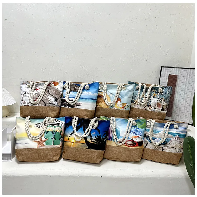 New Beach Bag New Style Linen Seaside Shoulder Bag Fashion Women's Bag Canvas Bag Hemp Rope Ethnic Style display picture 2