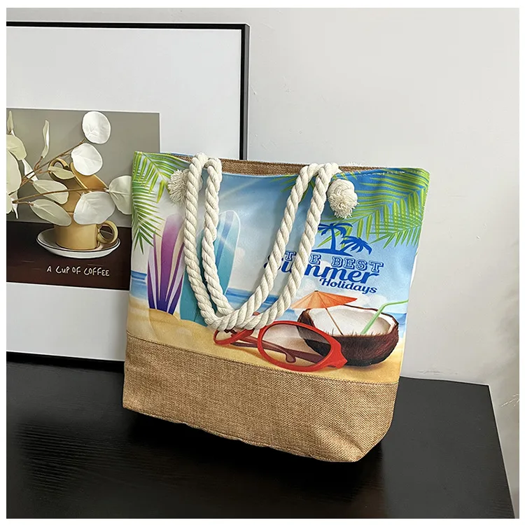 New Beach Bag New Style Linen Seaside Shoulder Bag Fashion Women's Bag Canvas Bag Hemp Rope Ethnic Style display picture 3