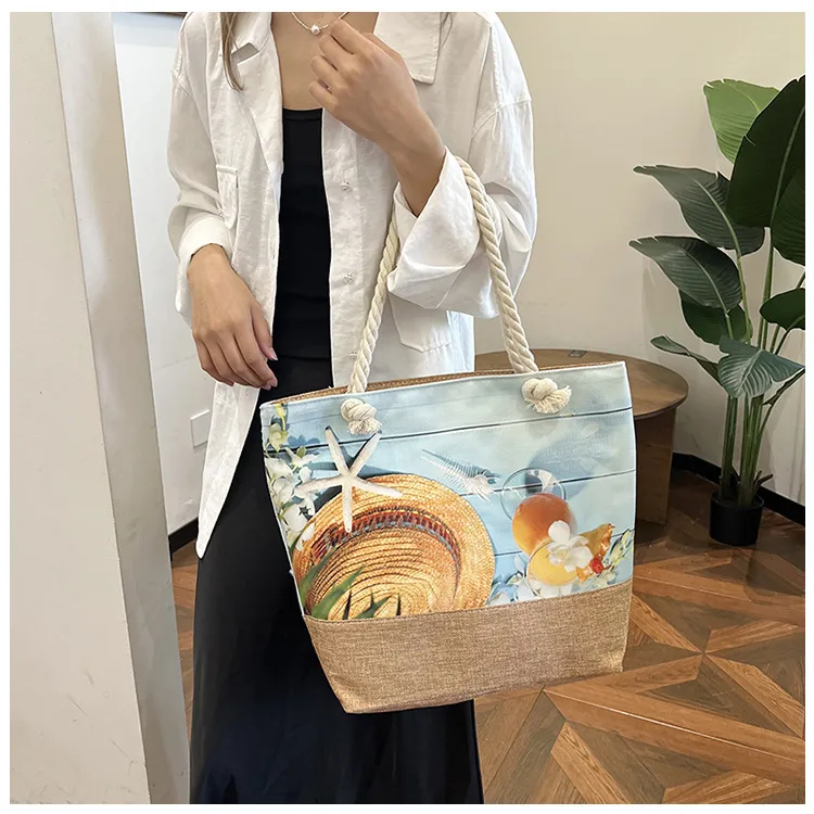New Beach Bag New Style Linen Seaside Shoulder Bag Fashion Women's Bag Canvas Bag Hemp Rope Ethnic Style display picture 4