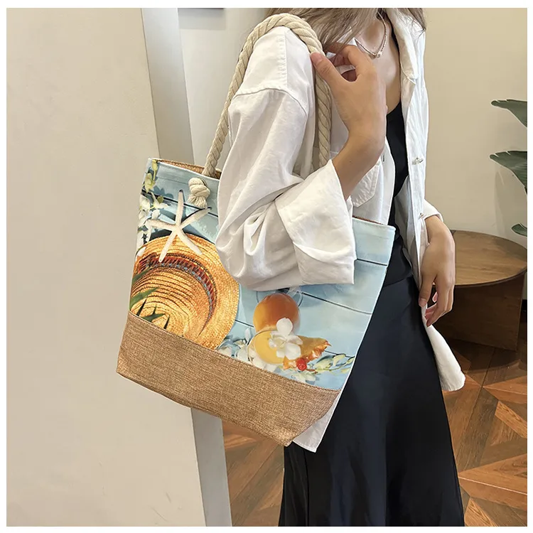 New Beach Bag New Style Linen Seaside Shoulder Bag Fashion Women's Bag Canvas Bag Hemp Rope Ethnic Style display picture 5