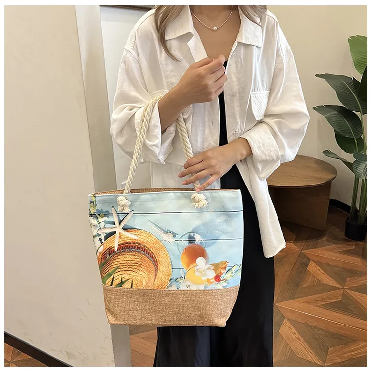 New Beach Bag New Style Linen Seaside Shoulder Bag Fashion Women's Bag Canvas Bag Hemp Rope Ethnic Style display picture 6