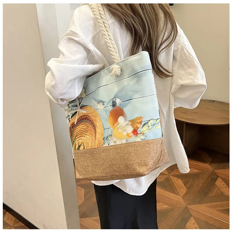 New Beach Bag New Style Linen Seaside Shoulder Bag Fashion Women's Bag Canvas Bag Hemp Rope Ethnic Style display picture 7